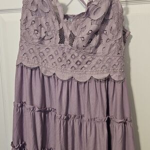 Zenana Outfitters Lilac Crochet Tiered Tank Dress